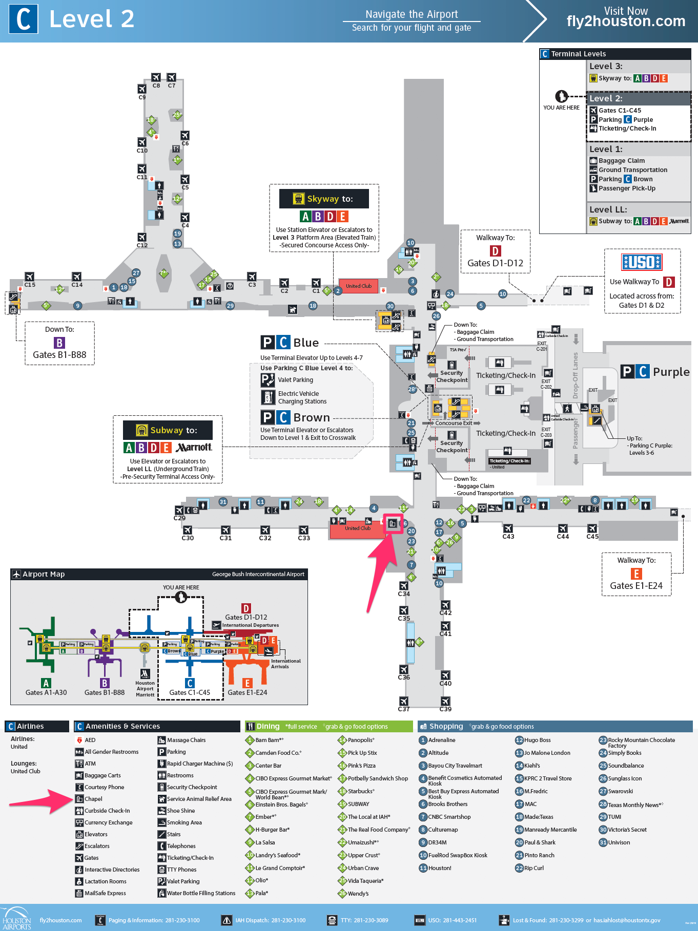 Iah Terminal Map United Bush Airport Chapel Locations – Houston Airport Interfaith Chapels